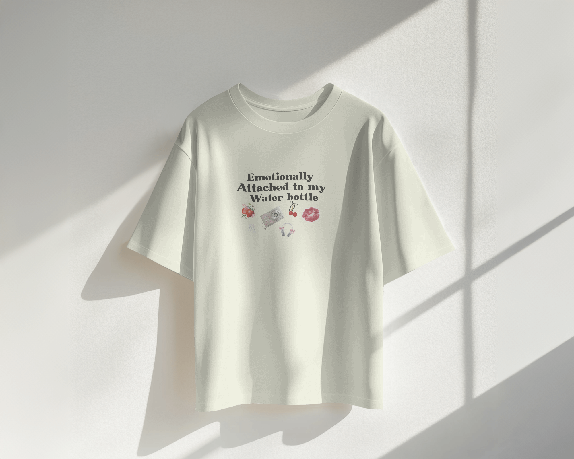 Emotionally Attached To My Waterbottle : Oversized  Off White T-shirt